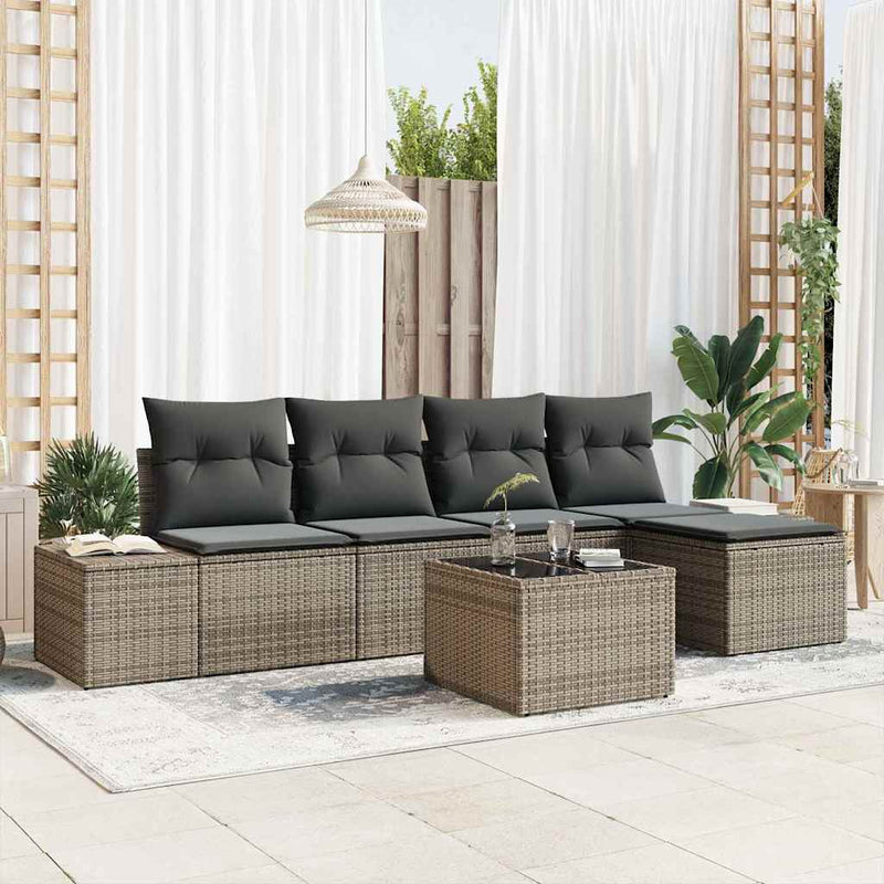 vidaXL Garden Sofa Set with Cushion 5 pcs Light Grey Poly Rattan