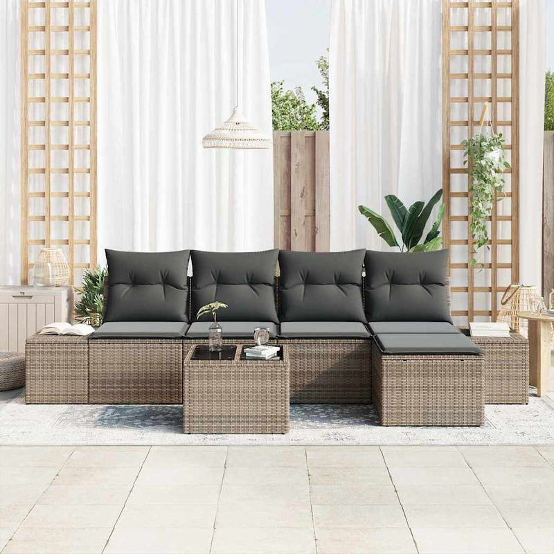 vidaXL Garden Sofa Set with Cushion 5 pcs Light Grey Poly Rattan