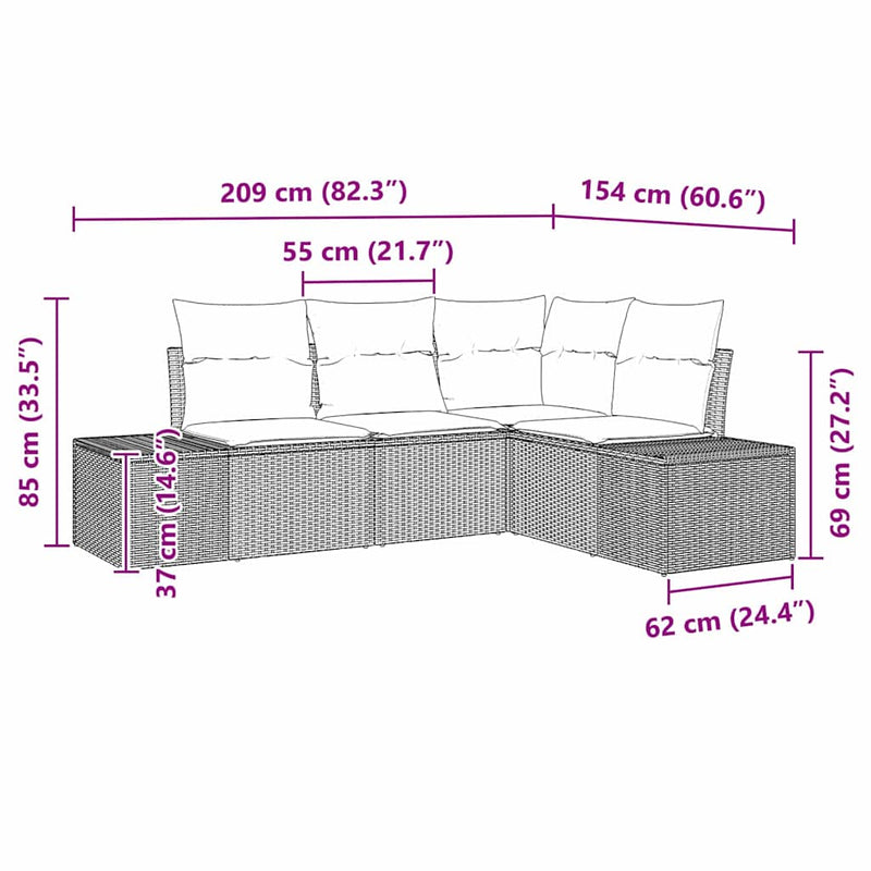vidaXL Garden Sofa Set with Storage 4 pcs Grey Poly Rattan