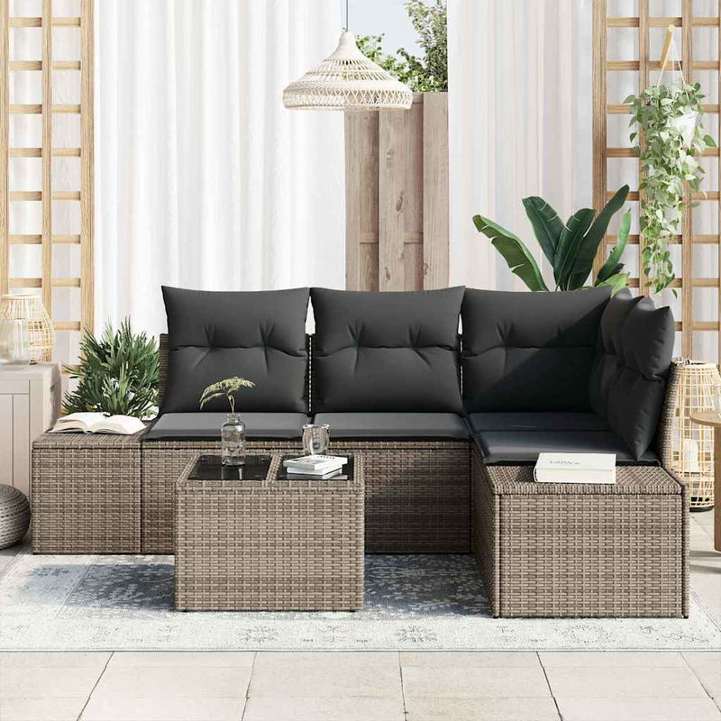 vidaXL Garden Sofa Set with Storage Light Grey Poly Rattan