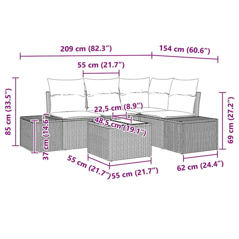 vidaXL Garden Sofa Set with Storage Light Grey Poly Rattan
