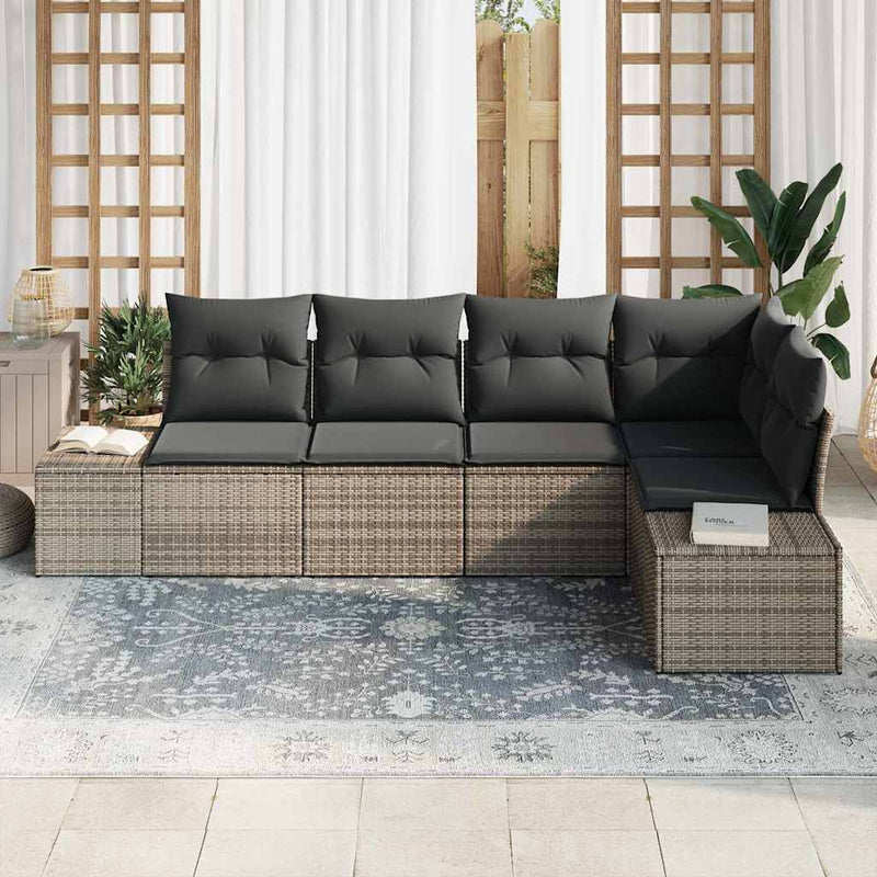 vidaXL Garden Sofa Set with Cushion 5 pcs Grey Poly Rattan