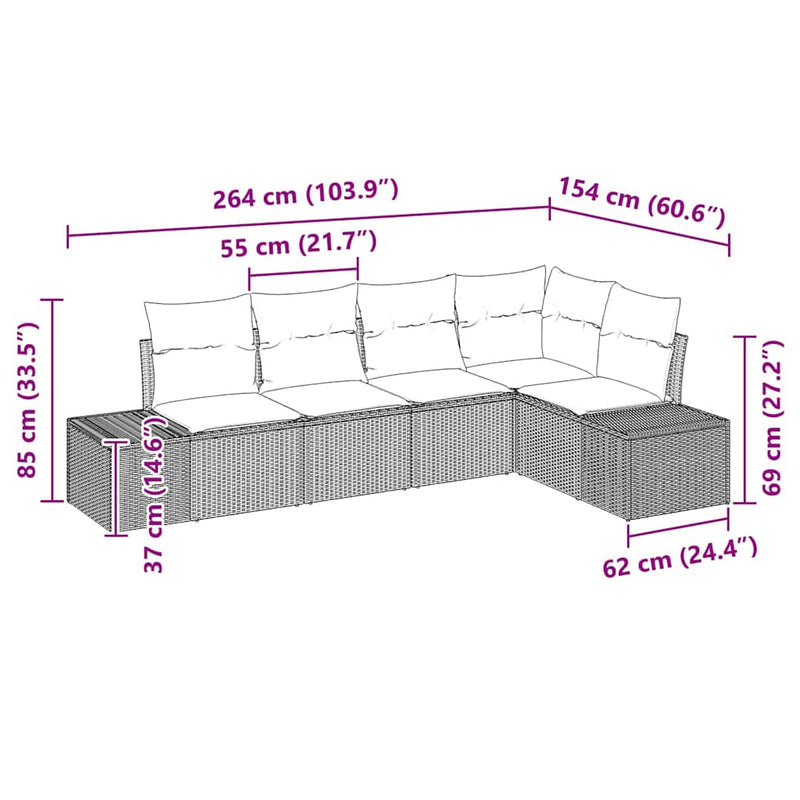 vidaXL Garden Sofa Set with Cushion 5 pcs Grey Poly Rattan