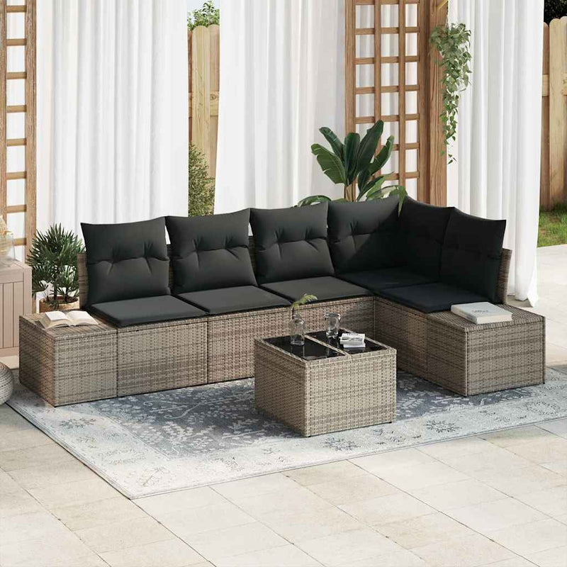 vidaXL Garden Sofa Set with Storage Light Grey Poly Rattan