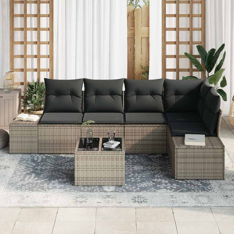 vidaXL Garden Sofa Set with Storage Light Grey Poly Rattan