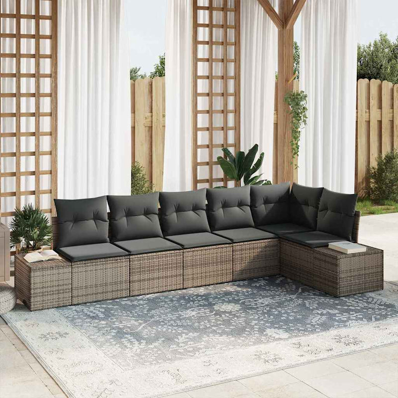 vidaXL Garden Sofa Set with Cushion 6 pcs Grey Poly Rattan