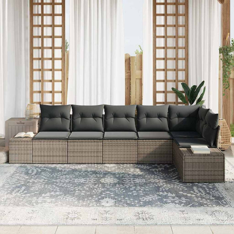 vidaXL Garden Sofa Set with Cushion 6 pcs Grey Poly Rattan