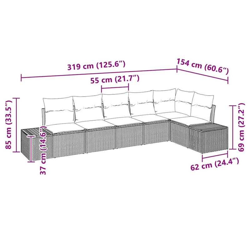 vidaXL Garden Sofa Set with Cushion 6 pcs Grey Poly Rattan