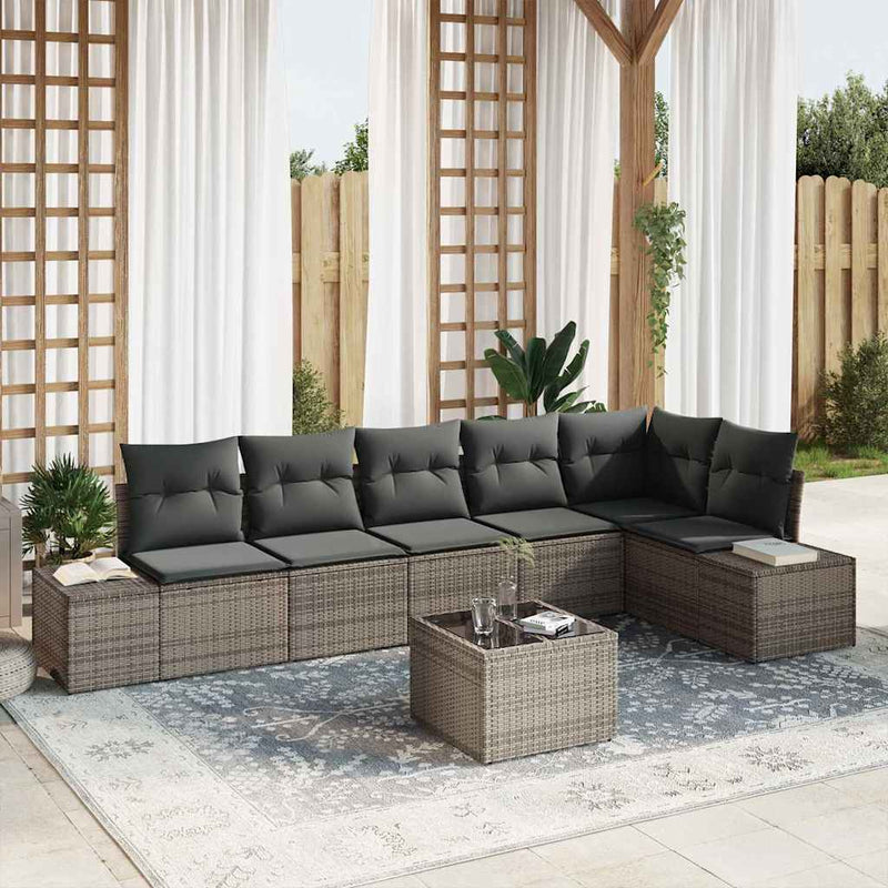 vidaXL Garden Sofa Set with Cushion with Storage 7 pcs Light Grey