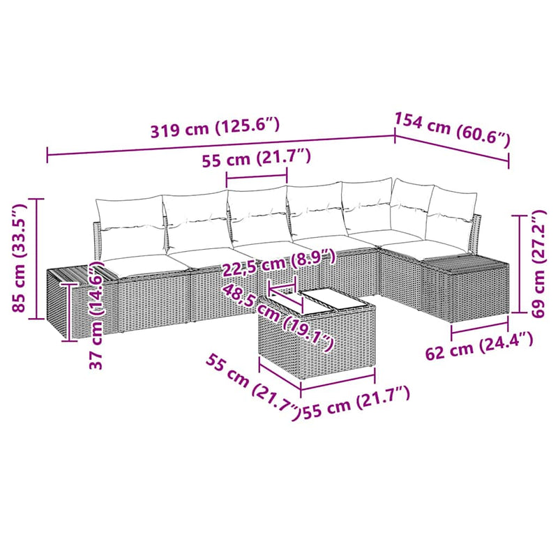 vidaXL Garden Sofa Set with Cushion with Storage 7 pcs Light Grey