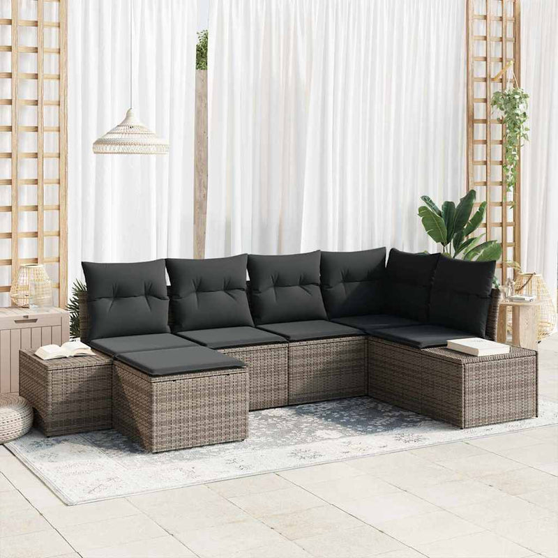 vidaXL Garden Sofa Set with Cushion 6 pcs Grey Poly Rattan