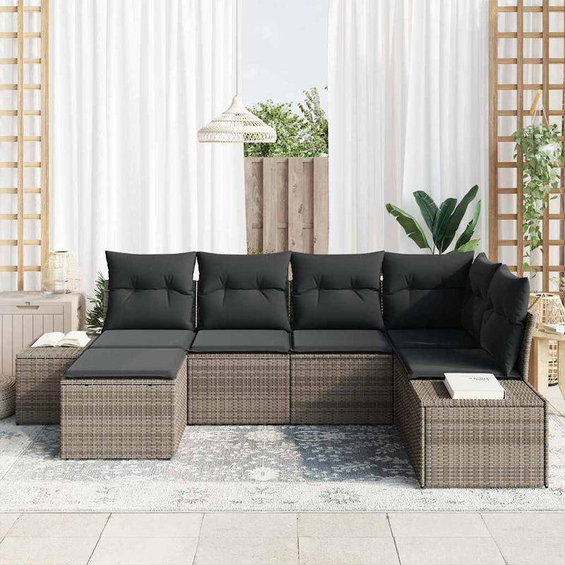 vidaXL Garden Sofa Set with Cushion 6 pcs Grey Poly Rattan