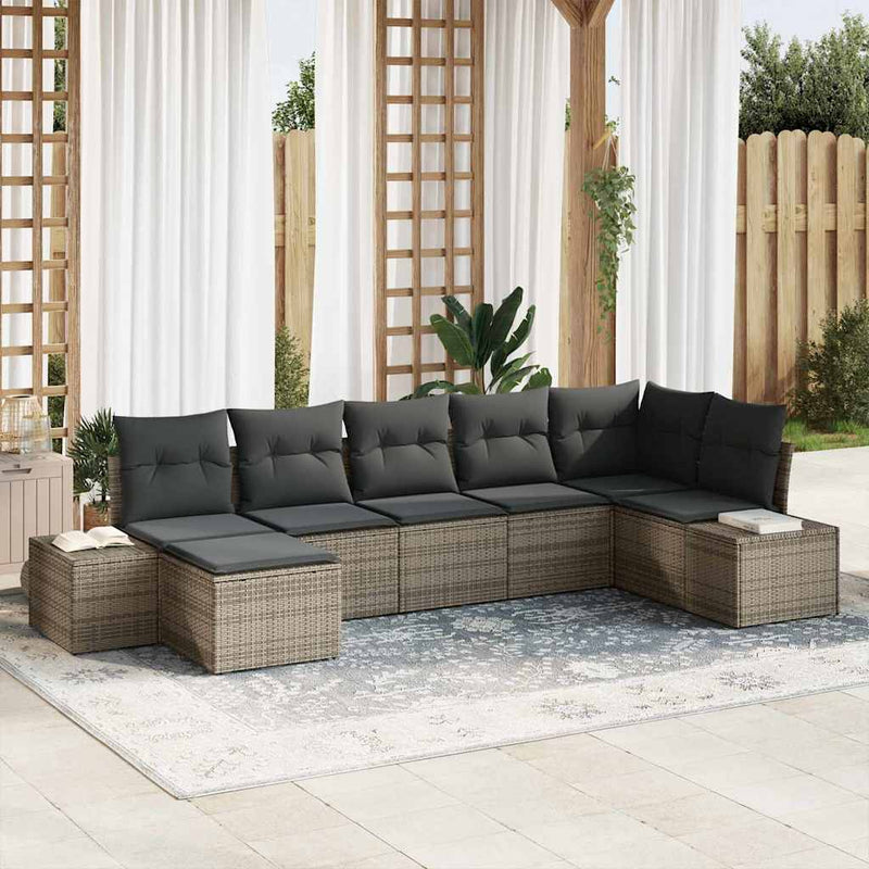 vidaXL Garden Sofa Set with Cushion 7 pcs Grey Poly rattan