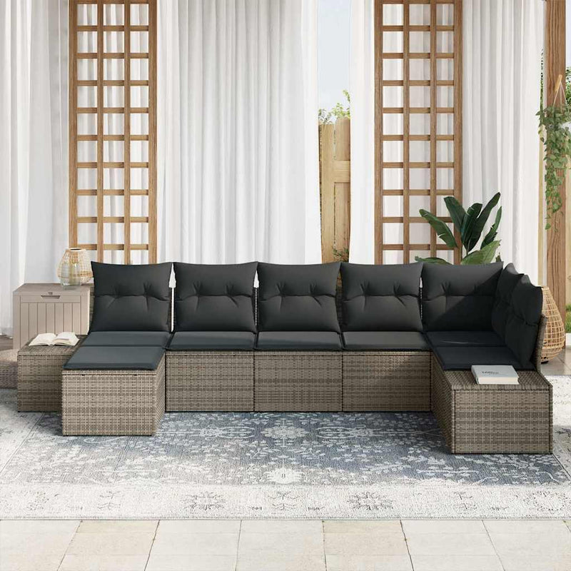 vidaXL Garden Sofa Set with Cushion 7 pcs Grey Poly rattan