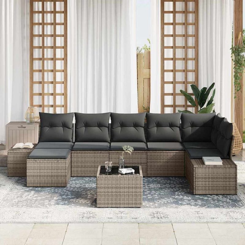 vidaXL Garden Sofa Set with Cushion 8 pcs Grey Poly rattan