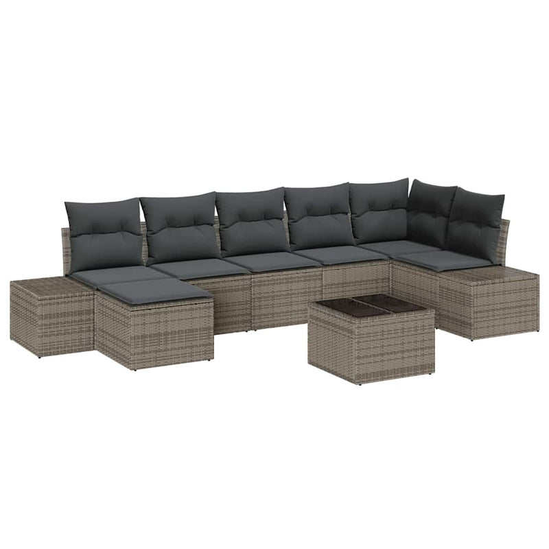 vidaXL Garden Sofa Set with Cushion 7 pcs Grey Poly Rattan