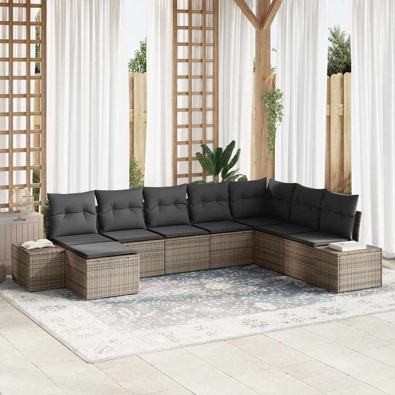 vidaXL Garden Sofa Set with Cushion 8 pcs Grey Poly Rattan