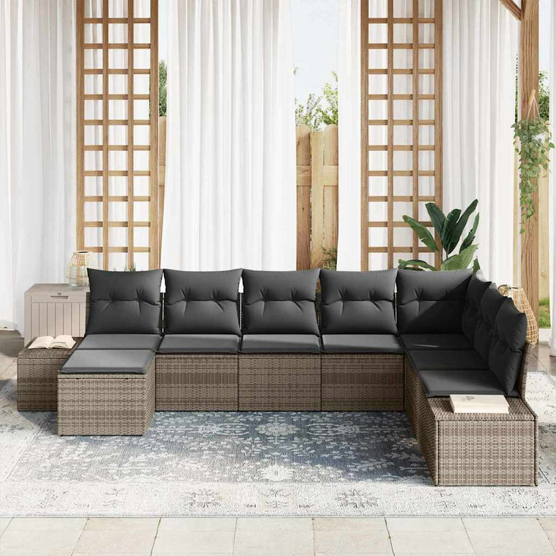 vidaXL Garden Sofa Set with Cushion 8 pcs Grey Poly Rattan