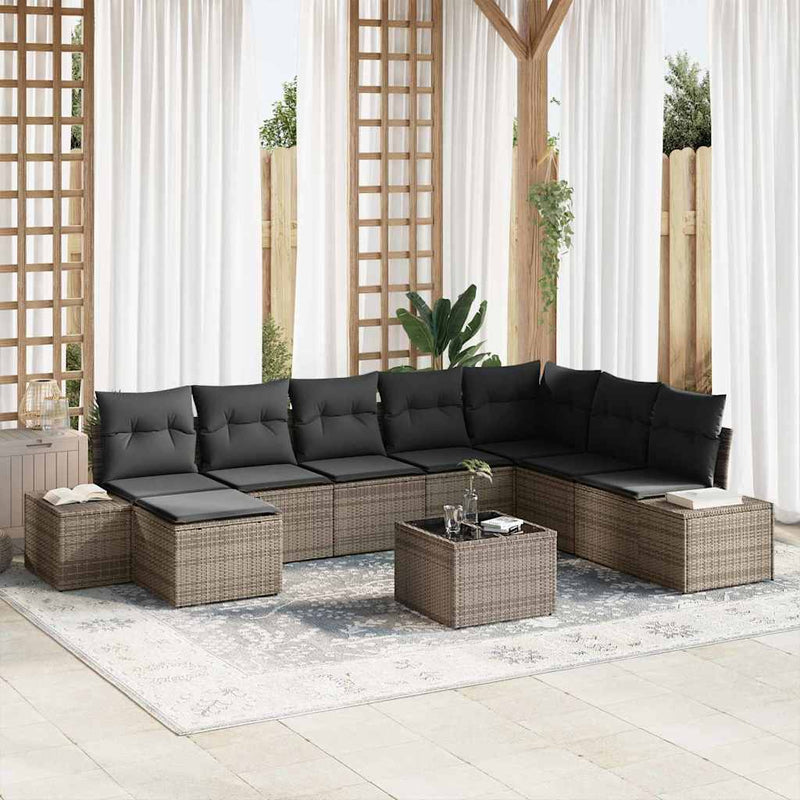 vidaXL Garden Sofa Set with Cushion 8 pcs Grey Poly Rattan