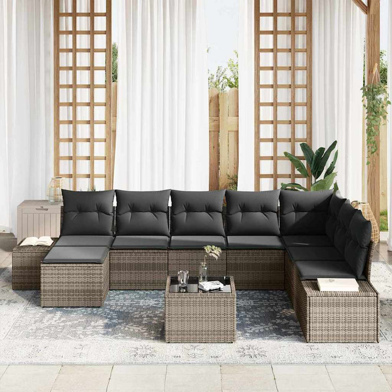 vidaXL Garden Sofa Set with Cushion 8 pcs Grey Poly Rattan