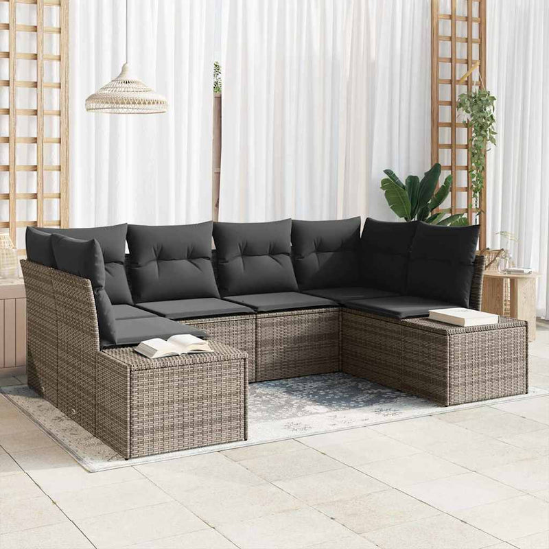vidaXL Garden Sofa Set with Storage 6 pcs Grey Poly rattan