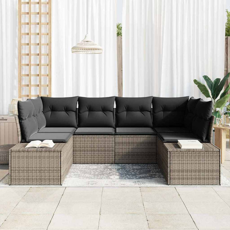 vidaXL Garden Sofa Set with Storage 6 pcs Grey Poly rattan