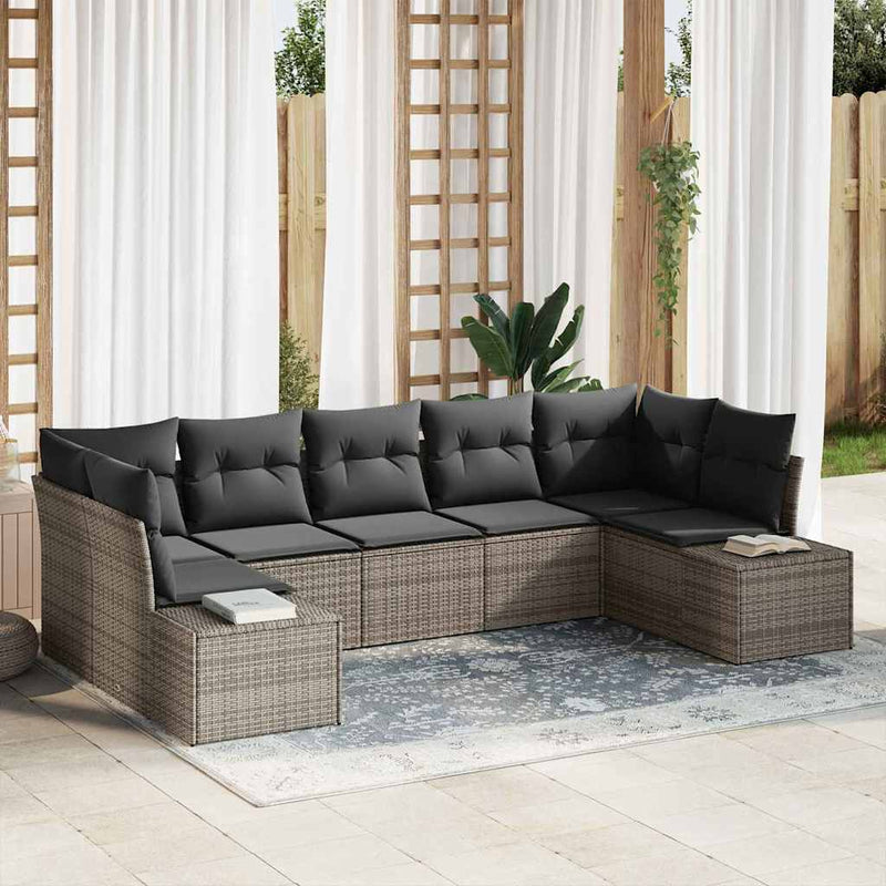 vidaXL Garden Sofa Set with Storage 7 pcs Grey Poly rattan