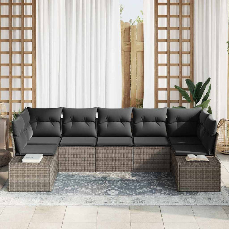vidaXL Garden Sofa Set with Storage 7 pcs Grey Poly rattan