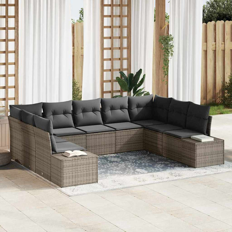 vidaXL Garden Sofa Set with Cushion 9 pcs Grey Poly Rattan
