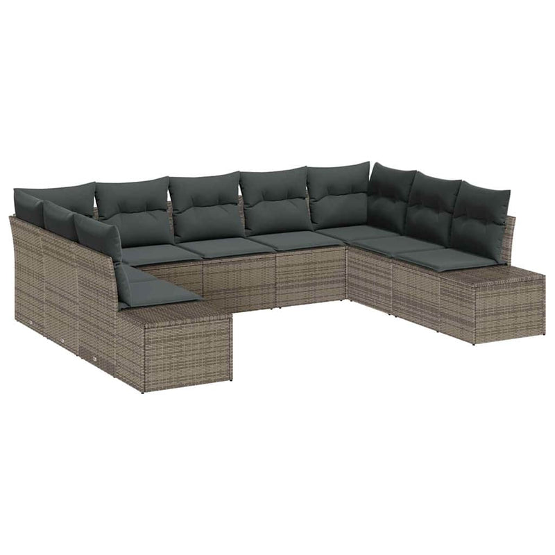 vidaXL Garden Sofa Set with Cushion 9 pcs Grey Poly Rattan