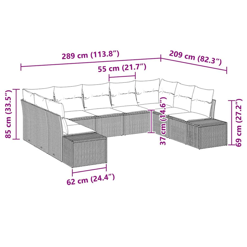 vidaXL Garden Sofa Set with Cushion 9 pcs Grey Poly Rattan