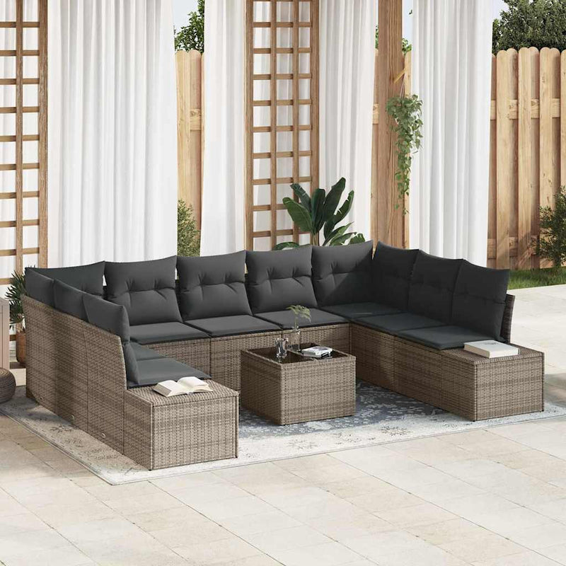 vidaXL Garden Sofa Set with Cushion 9 pcs Grey Poly Rattan
