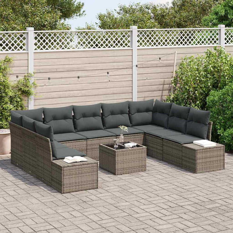 vidaXL Garden Sofa Set with Cushion 9 pcs Grey Poly Rattan