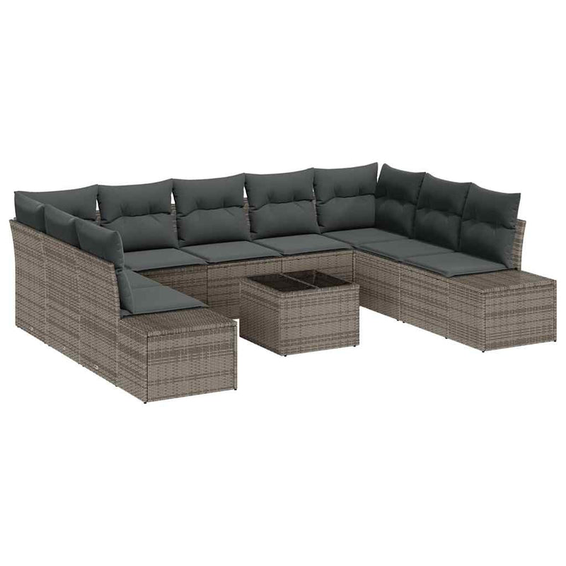 vidaXL Garden Sofa Set with Cushion 9 pcs Grey Poly Rattan