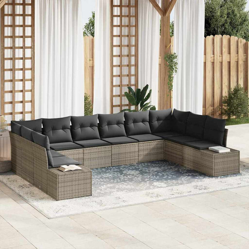 vidaXL Garden Sofa Set with Cushion 10 pcs Grey Poly Rattan