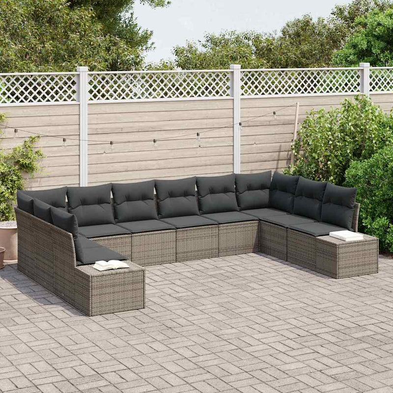 vidaXL Garden Sofa Set with Cushion 10 pcs Grey Poly Rattan