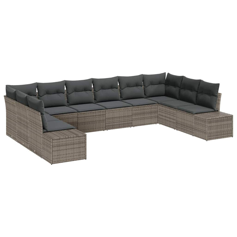 vidaXL Garden Sofa Set with Cushion 10 pcs Grey Poly Rattan
