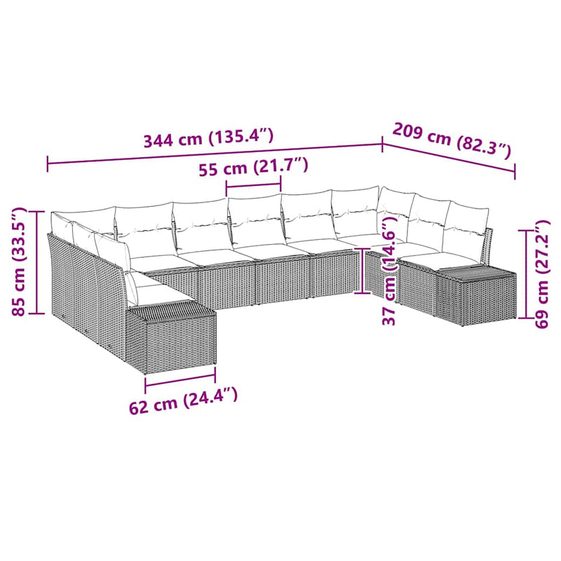 vidaXL Garden Sofa Set with Cushion 10 pcs Grey Poly Rattan