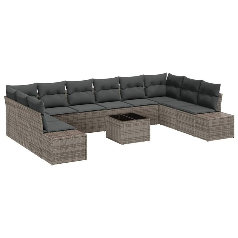 vidaXL Garden Sofa Set with Cushion 11 pcs Grey Poly Rattan