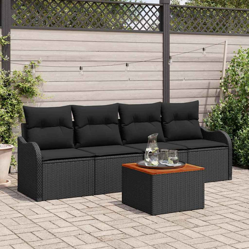 vidaXL Garden Sofa Set with Storage 5 pcs Black Poly Rattan