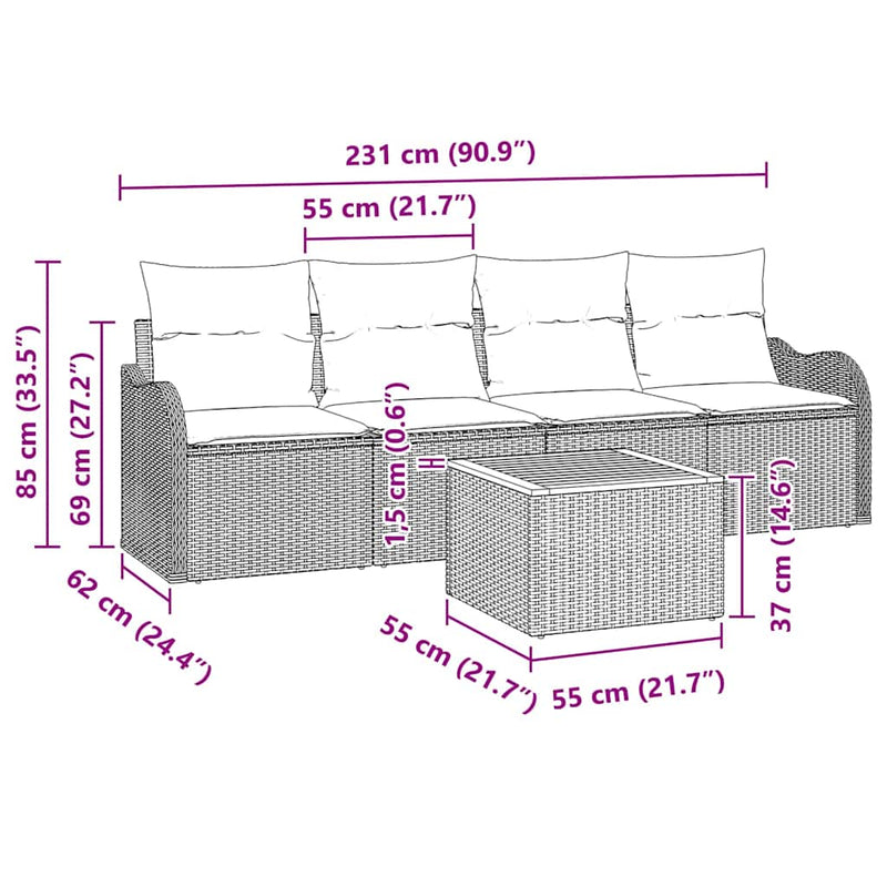 vidaXL Garden Sofa Set with Storage 5 pcs Black Poly Rattan