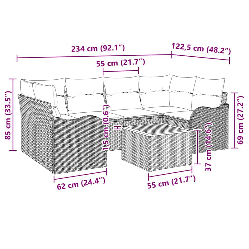 vidaXL Garden Sofa Set 7 pcs Black