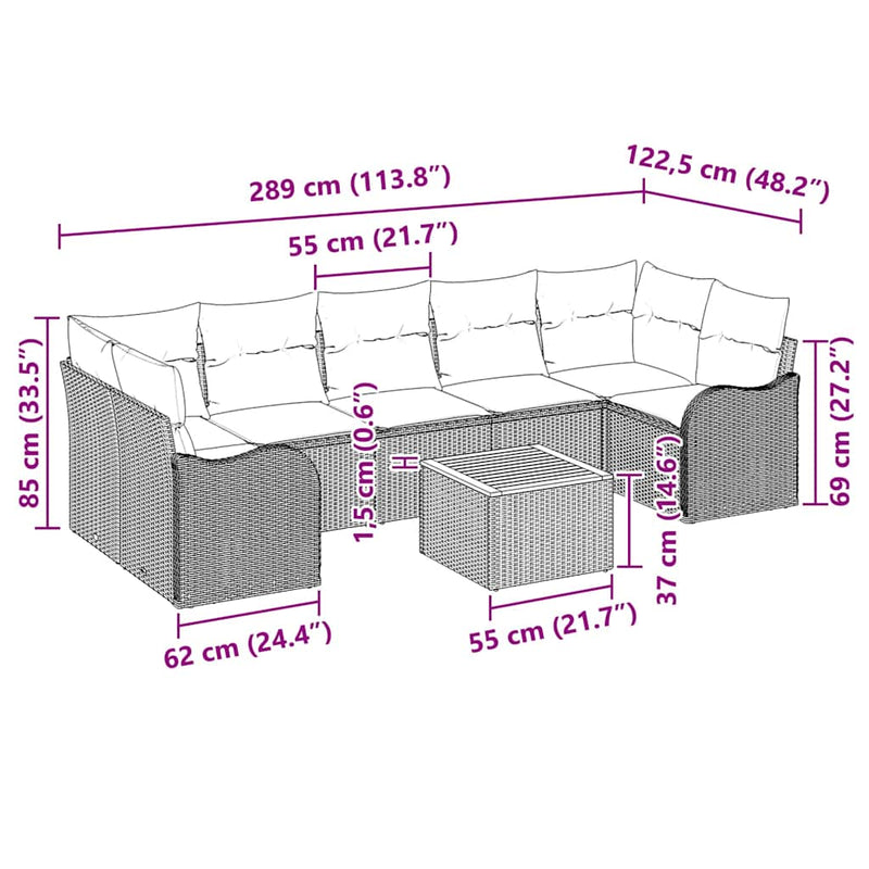 vidaXL Garden Sofa Set with Storage 8 pcs Black Poly Rattan