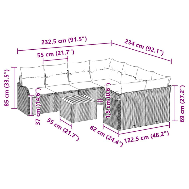 vidaXL Garden Sofa Set 9 pcs Black