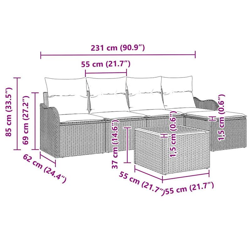 vidaXL Garden Sofa Set 6 pcs Black