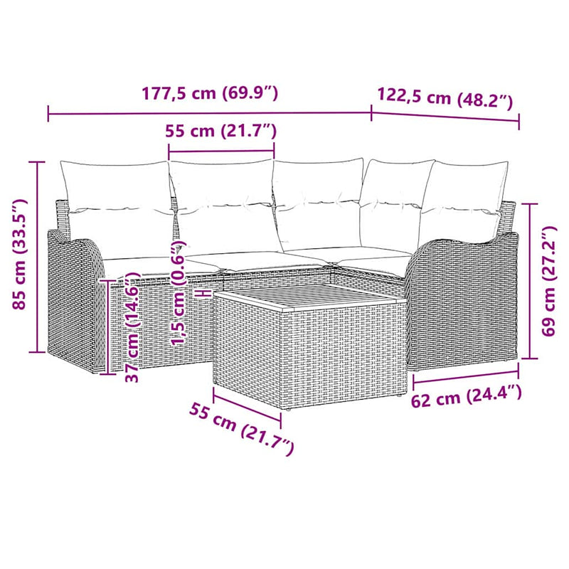 vidaXL Garden Sofa Set 5 pcs Black