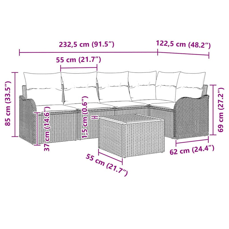 vidaXL Garden Sofa Set 6 pcs Black