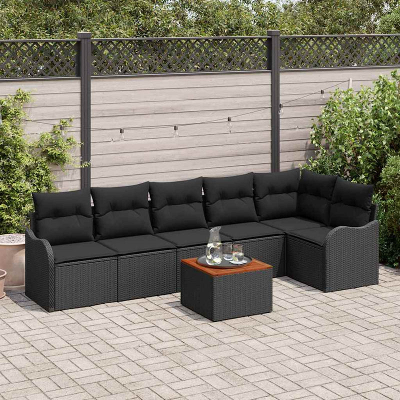 vidaXL Garden Sofa Set 7 pcs Black