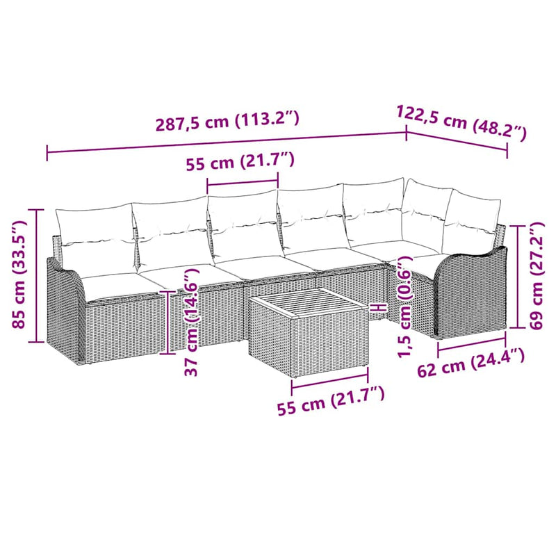 vidaXL Garden Sofa Set with Storage 7 pcs Black Poly Rattan