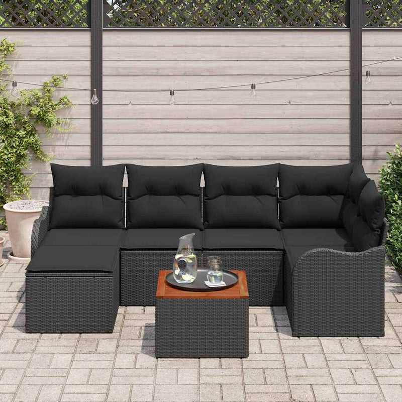 vidaXL Garden Sofa Set 7 pcs Black